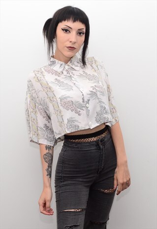 VINTAGE 90'S CHERUBS PATTERNED REWORKED CROP SHIRT