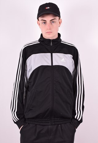 ADIDAS MENS VINTAGE TRACKSUIT TOP JACKET MEDIUM BLACK 90'S