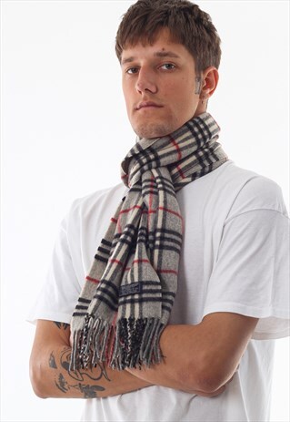 VINTAGE BURBERRY SCARF 90S GREY NOVA CHECK
