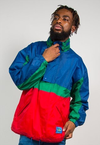 90'S VINTAGE COLOUR BLOCK CAGOULE RAIN JACKET
