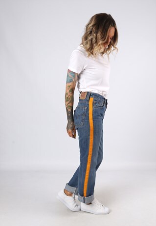 LEVIS 501'S DENIM JEANS REWORKED SIDE STRIPE UK 8 - 10 (3AB)