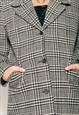 VINTAGE COAT 90S LONG WOOL JACKET IN GREY PLAID