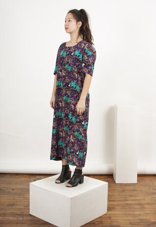 MULTICOLOR SHORT SLEEVE DRESS / FLORAL SHORT SLEEVE DRESS