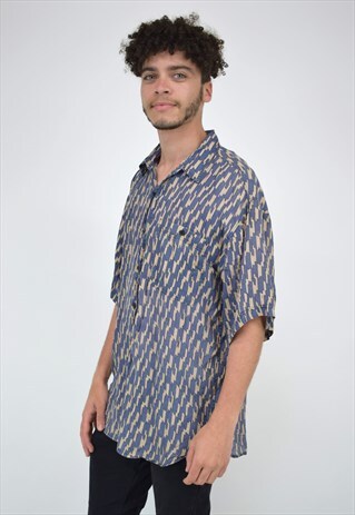 VINTAGE 90'S BLUE & BROWN PRINTED FESTIVAL SHIRT