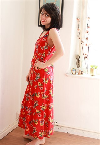 VINTAGE RED PRINTED MAXI DRESS