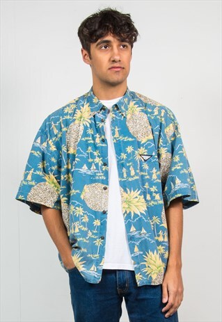QUIKSILVER SHIRT HAWAIIAN PINEAPPLE PATTERN SURF