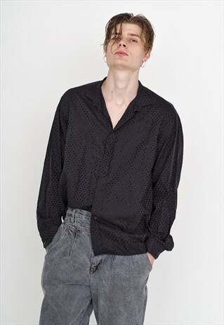 VINTAGE BLACK DOT LONG SLEEVE RETRO SHIRT