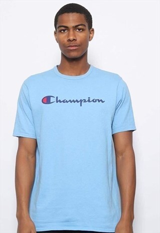 VINTAGE CHAMPION BIG LOGO SPELLOUT T-SHIRT BLUE