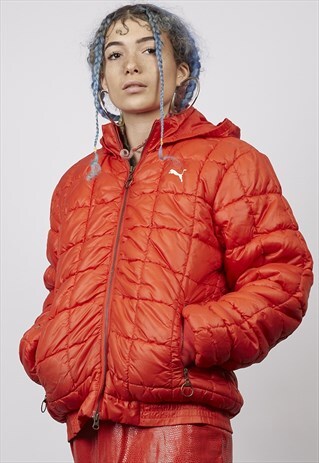 VINTAGE 90'S PUMA RED HOODED PUFFER JACKET