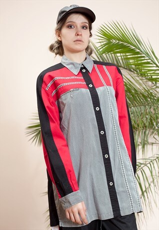 BLACK AND RED BUTTONED BLOUSE WITH A PSYCHODELIC PATTERN