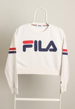 Vintage Fila Logo Crop Sweatshirt White