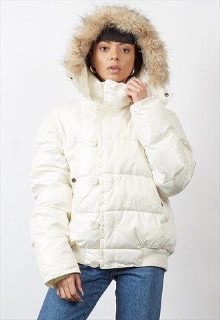 VINTAGE 90'S LEE OFF-WHITE HOODED PUFFER JACKET