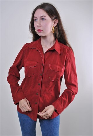 VINTAGE WOMAN RED LONG SLEEVE CASUAL BLOUSE