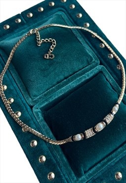 Vintage Dior necklace black gold tone faux pearl diamante
