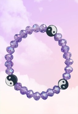Cool Yin And Yang - Purple Amethyst Beaded Crystal Bracelet