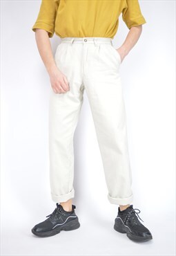 Vintage beige classic straight cotton suit trousers