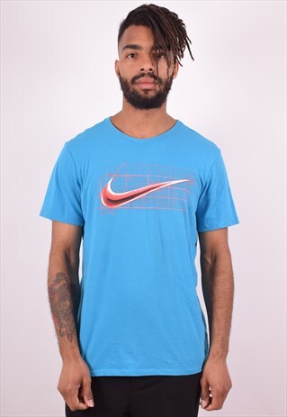 NIKE MENS VINTAGE T-SHIRT TOP LARGE BLUE 90S