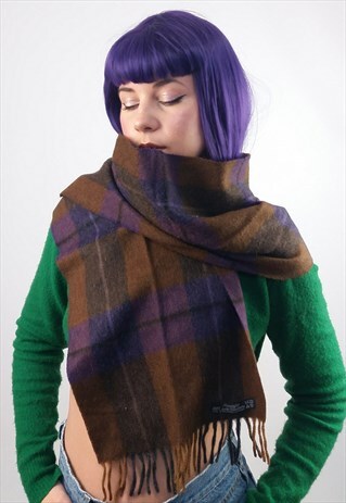 VINTAGE 80'S SUPERFINE CASHMERE WINTER SCARF PLAID PATTERN