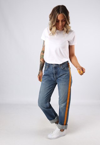 LEVIS 501'S DENIM JEANS REWORKED SIDE STRIPE UK 10 (3AF)