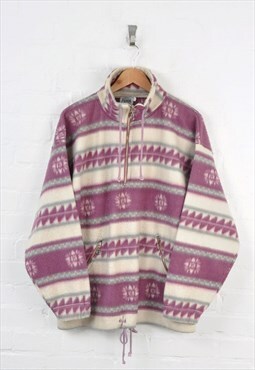 Vintage Fleece 1/4 Zip 80s Pattern White/Pink Large