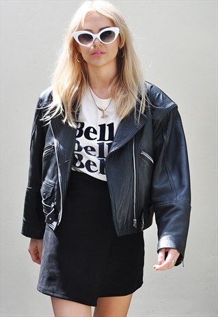 VINTAGE 80'S BLACK LEATHER BIKER JACKET