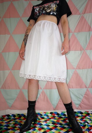 VINTAGE 60S WHITE LACE TRIM UNDERSKIRT SLIP
