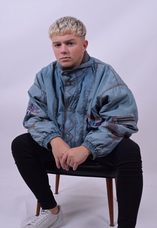 VINTAGE 90'S BLUE PADDED HALF ZIP SKI WINDBREAKER JACKET XXL