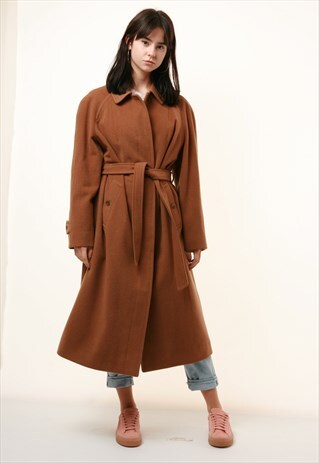 90S VINTAGE BURBERRY MAXI WOOL CAMEL COAT 807