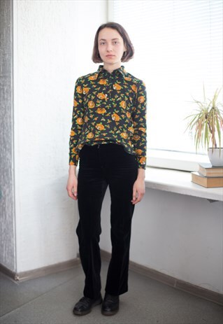 VINTAGE 60'S BLACK FLOWER PRINT POLO SHIRT