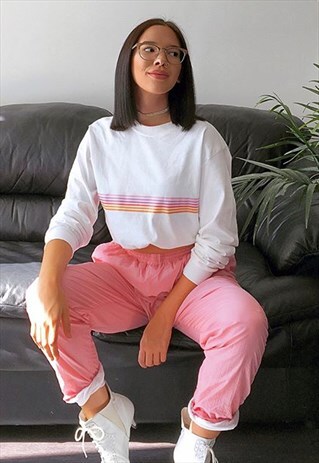 LONG SLEEVE T SHIRT IN WHITE WITH RAINBOW GRAPHIC