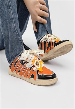 Patchwork high tops skater shoes game boy sneakers in orange
