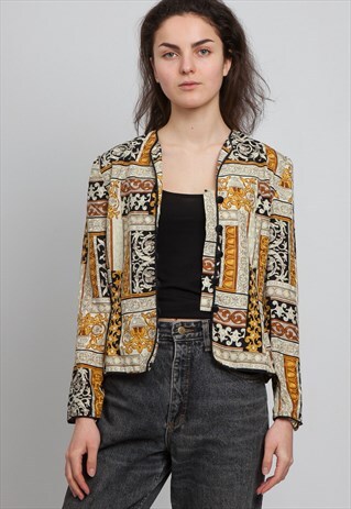 VINTAGE BEIGE YELLOW PAPELL LONG SLEEVE SILK SHIRT