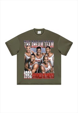 Khaki the dream team 1992 Graphic fans Retro T shirt tee 