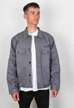 SAFE retro Mens M French Worker Chore Jacket Grey Coat Shirt