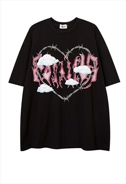 Black Heart Graphic Oversized T shirt tee Y2k Punk