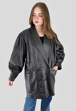 80's Vintage Ladies Soft Dark Brown Leather Oversized Coat
