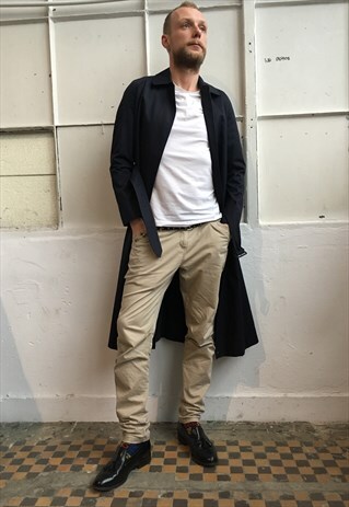 VINTAGE 80' CLASSIC UNISEX NAVY BLUE BURBERRY TRENCH COAT