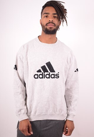 ADIDAS MENS VINTAGE SWEATSHIRT JUMPER LARGE GREY 90S
