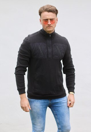 ARMANI EXCHANGE USA 1/4 JET BLACK SWEATSHIRT