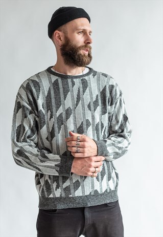 VINTAGE 80S MINIMAL GRANDADS JUMPER IN GREY