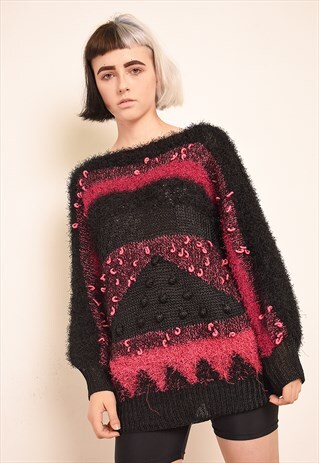 80'S RETRO FLUFFY FURRY SLOUCHY OVERSIZED KNIT JUMPER
