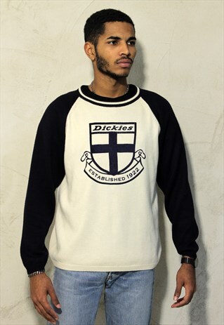 CREAM & BLUE VINTAGE DICKIES JUMPER A177