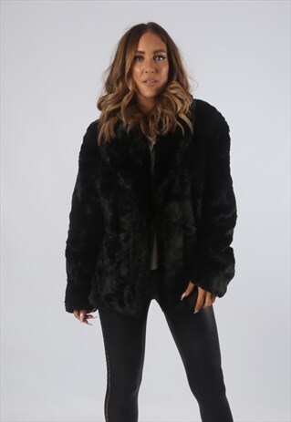 VINTAGE FAUX FUR COAT JACKET SHORT UK 18 XXL (J9BA)