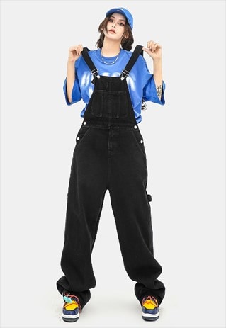 DENIM DUNGAREES HIGH QUALITY JEAN OVERALLS IN BLACK