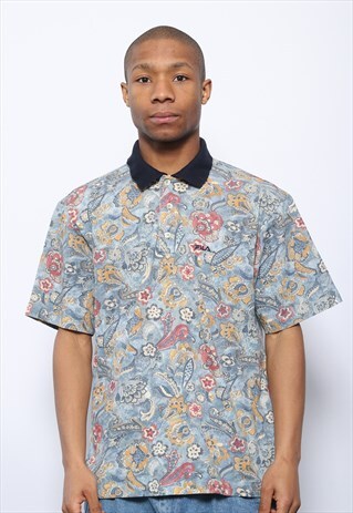 VINTAGE FILA PATTERN LOGO POLO SHIRT BLUE