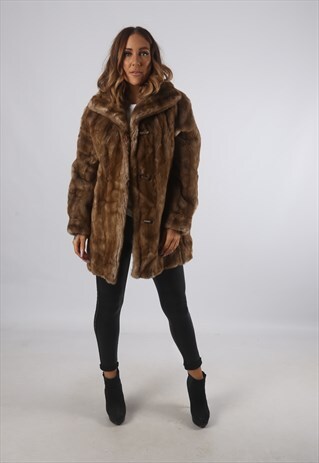 VINTAGE FAUX FUR COAT PREMIUM SHORT MID UK 12 M (B93D)