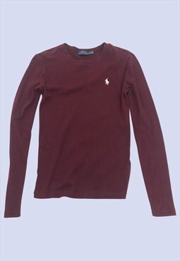 Maroon Burgundy Red Long Sleeve Cotton Casual Top