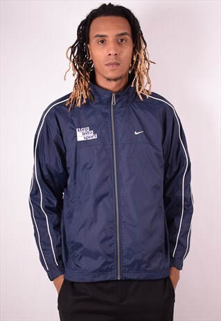 NIKE MENS VINTAGE WATERPROOF JACKET MEDIUM NAVY BLUE 90S