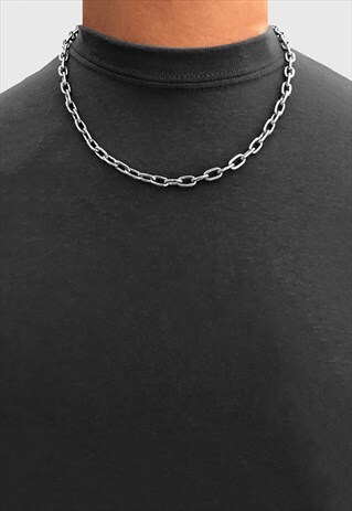 24" CHUNKY OPEN OVAL STEEL CURB NECKLACE CHAIN - SILVER