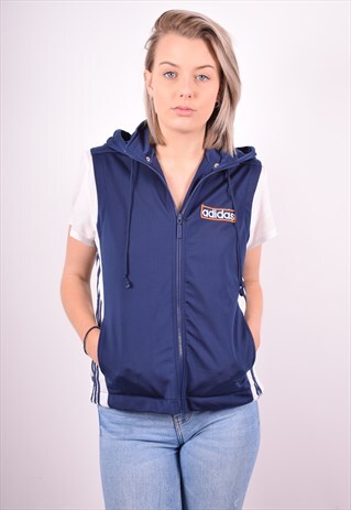 ADIDAS WOMENS VINTAGE GILET LARGE BLUE 90'S